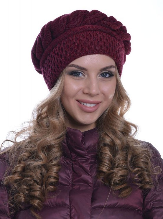 

Вязаная шапка Retto 55-61 р. Коса бордо -COPY-