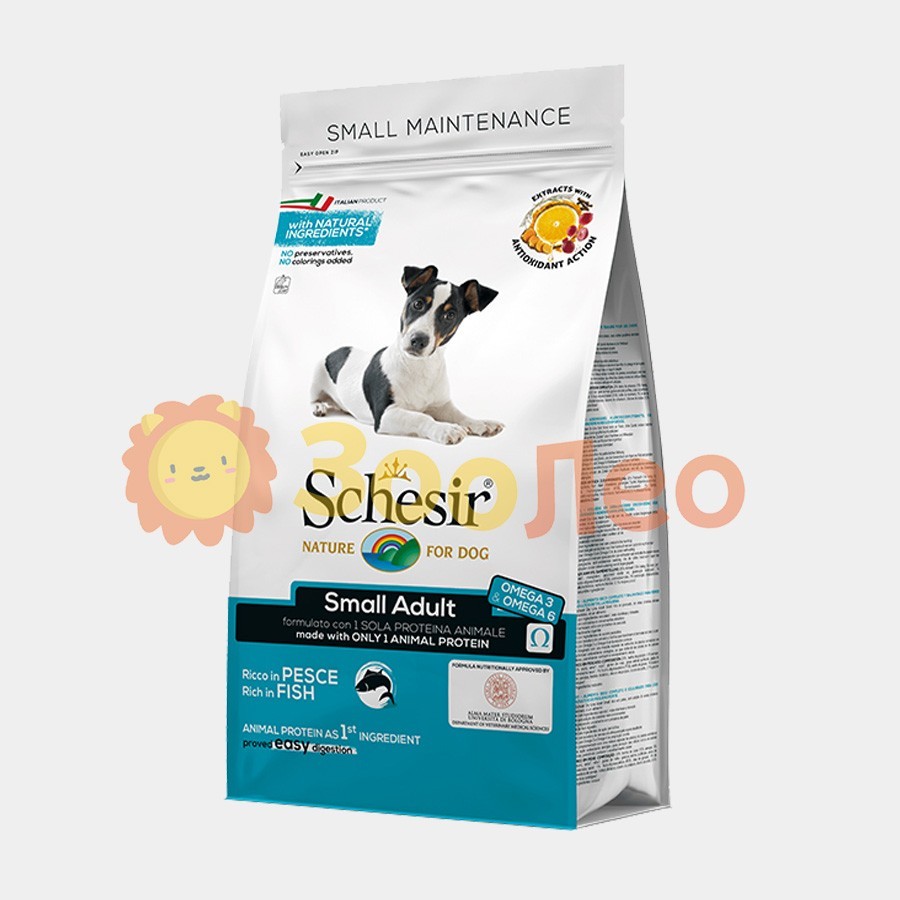 

Сухой монопротеиновый корм Schesir Dog Small Adult Fish для взрослых собак малых пород с рыбой 2 кг