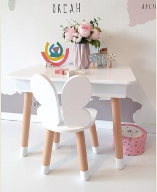 

Детский прямоугольный стол с пеналом и стульчик KidsBunkBed (Бабочка) цвет белый