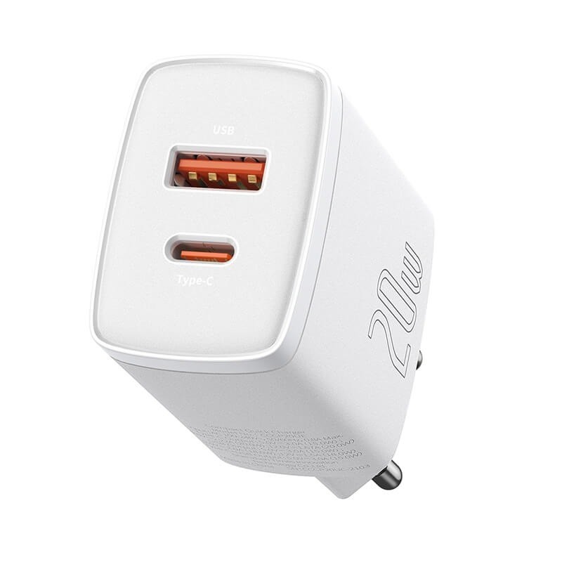 

Зарядное устройство Baseus Compact Quick Charger 1USB/1Type-C, QC/PD, 20W, 3A|