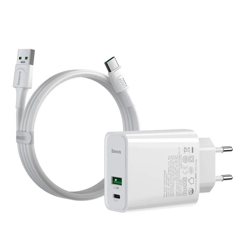 

Сетевое зарядное устройство Baseus Speed PPS (2USB, 5A) 30W White (TZCCFS-H02) + кабель Type-C/USB
