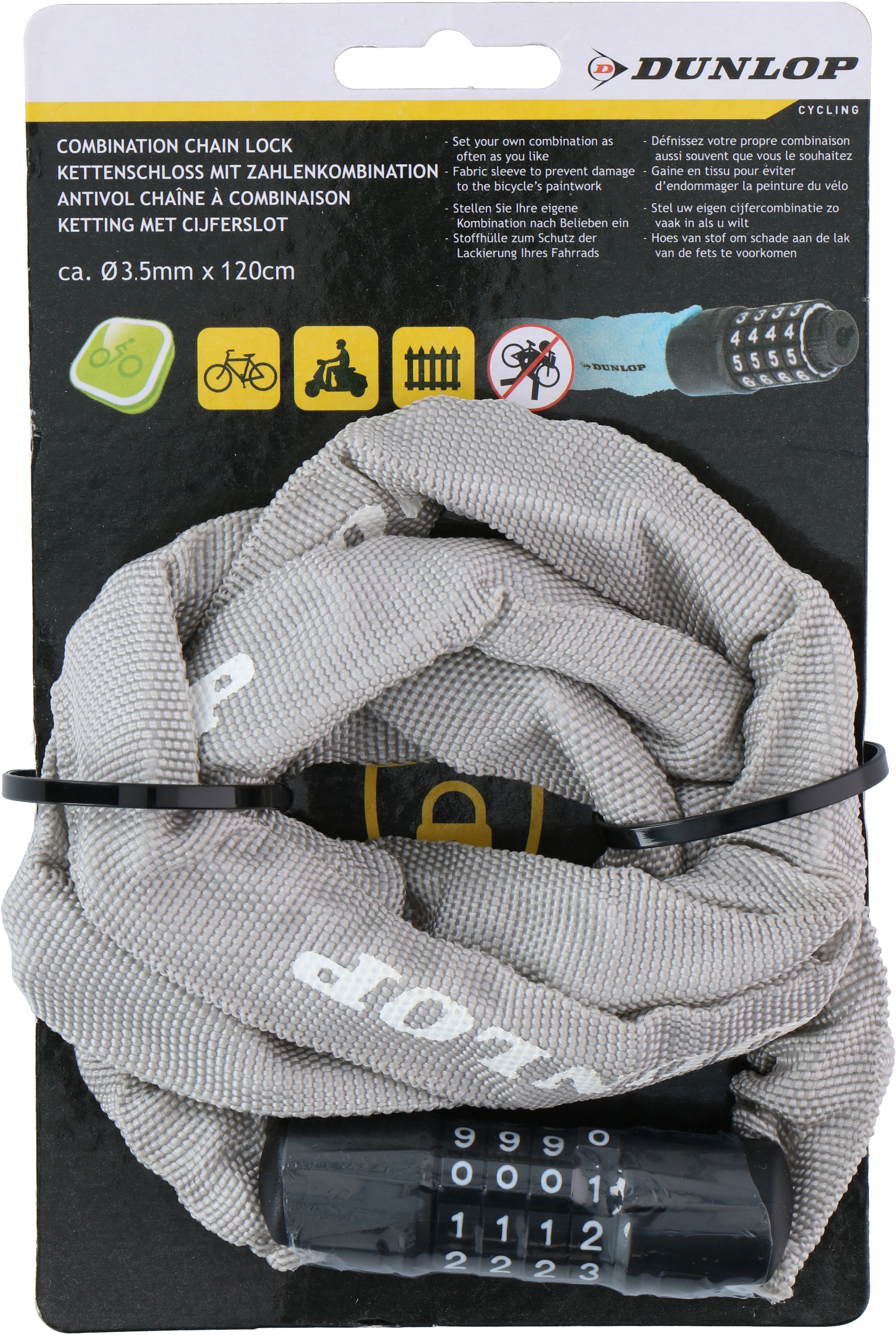 

Велосипедный замок Dunlop кодовый 1200 мм Серый (871125218090-4 grey)