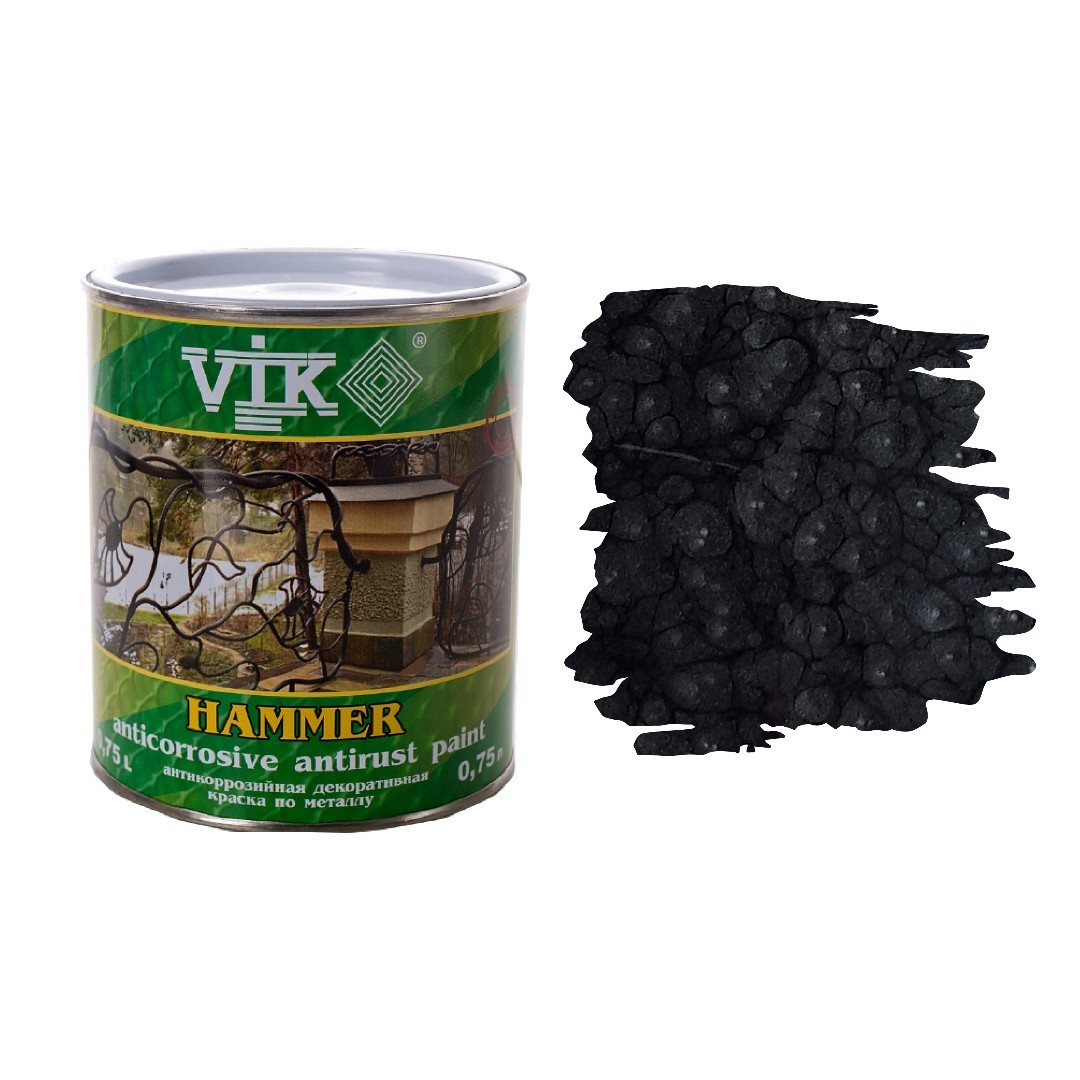 

Краска по металлу, антикоррозийная с молотковым эффектом VIK Hammer 0,75 л Черный