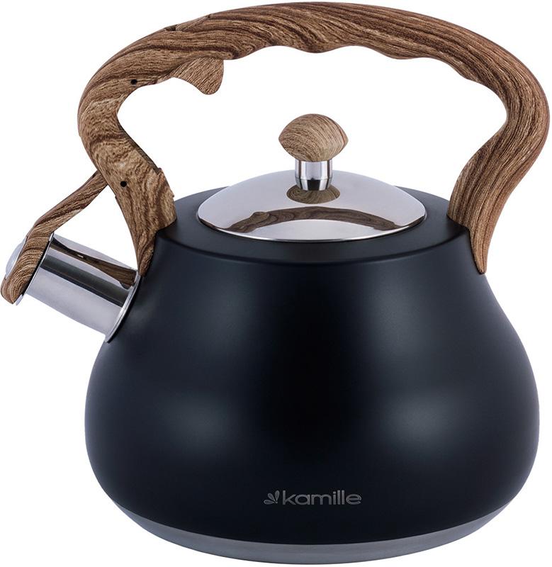 

Чайник Kamille Whistling Kettle Black 2.7 л из нержавеющей стали со свистком (черный), индукция
