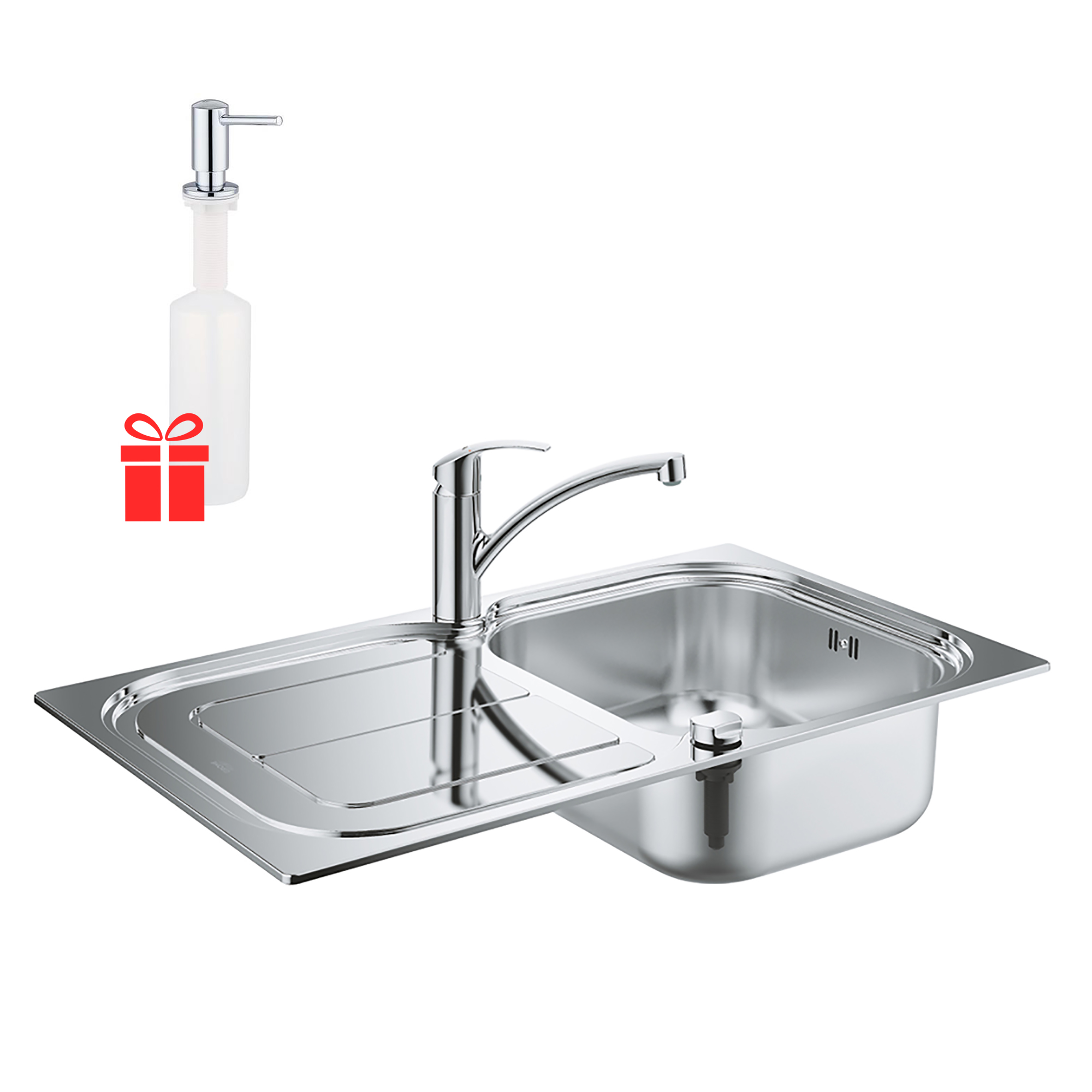 

Набор Grohe мойка кухонная K300 31565SD0 + смеситель Eurosmart 33281002 + дозатор для моющего средства Contemporary 40536000 (ST702207)