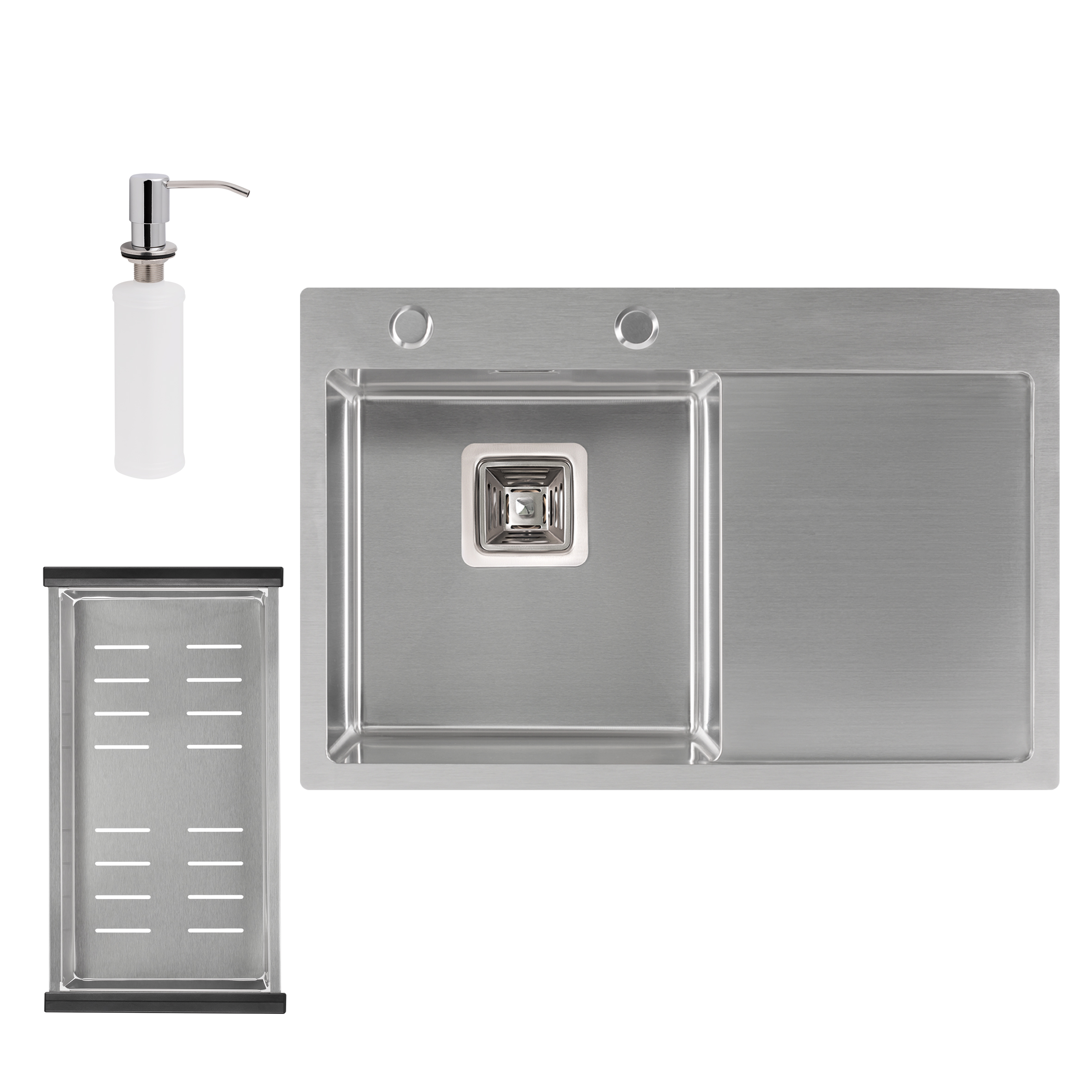 

Набор 3 в 1 Qtap кухонная мойка DK6845L 3.0/1.2 мм Satin + сушилка + дозатор для моющего средства (ST702057)