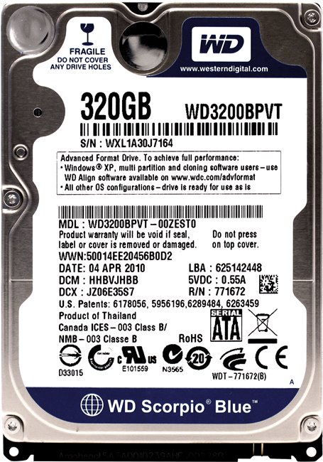 

Жесткий диск Western Digital 320ГБ 5400об/м 8МБ 2.5" SATA II (WD3200BPVT)