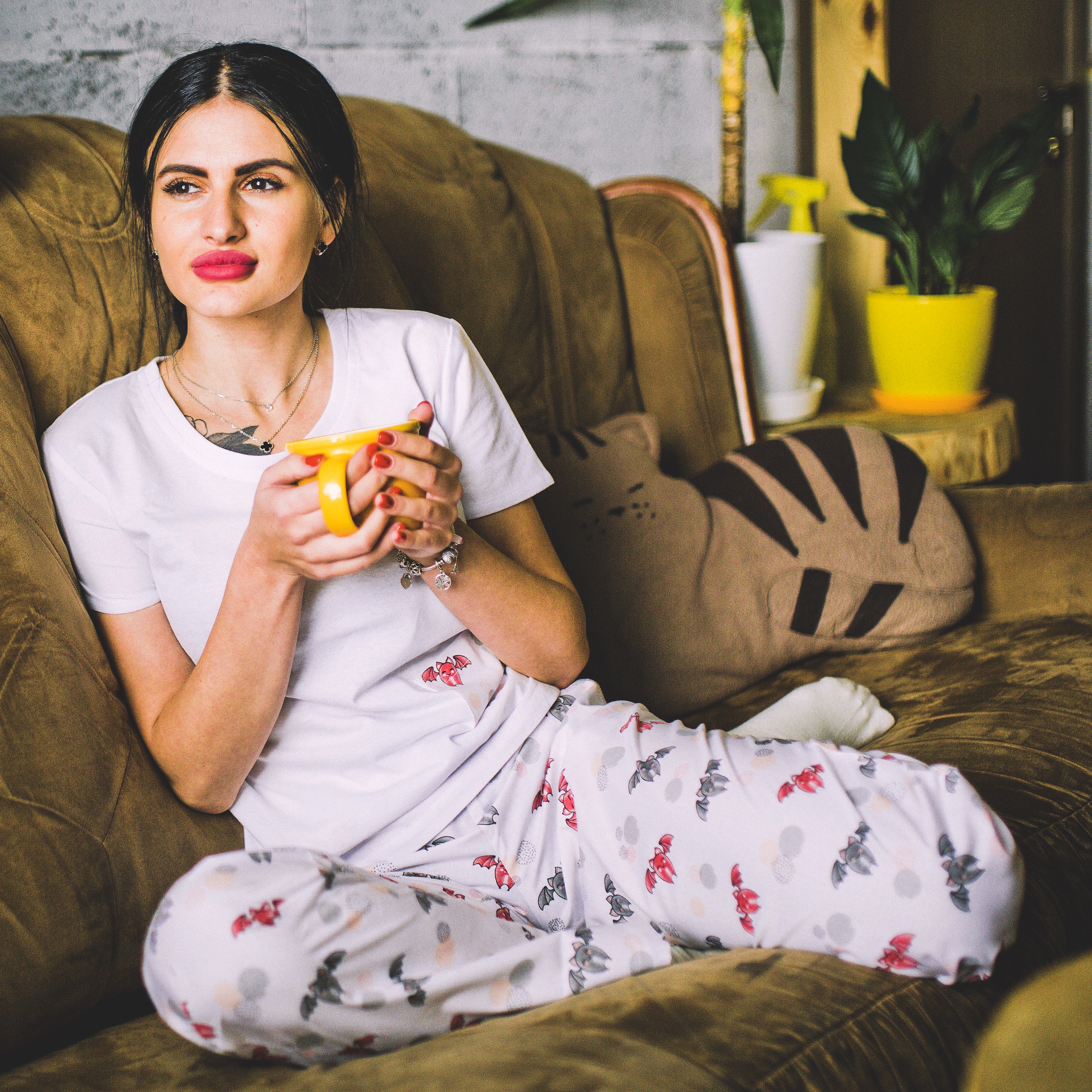 

Хлопковая пижама (футболка+брюки) Pijama po fanu  белая с летучими мышами 111176, Хлопковая пижама (футболка+брюки) Pijama po fanu L белая с летучими мышами 111176