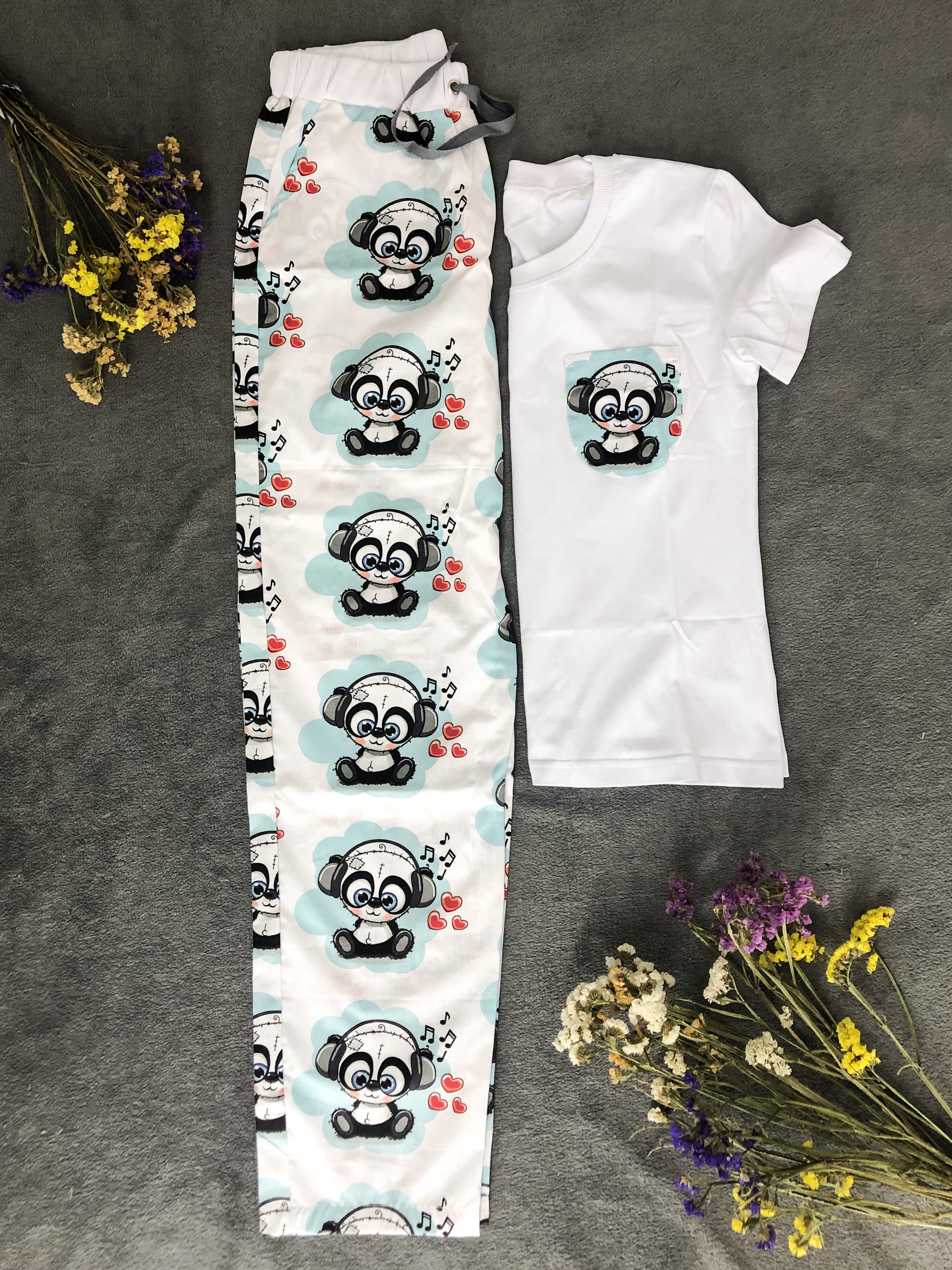 

Хлопковая пижама (футболка+брюки) Pijama po fanu 140 белая с пандами 111350