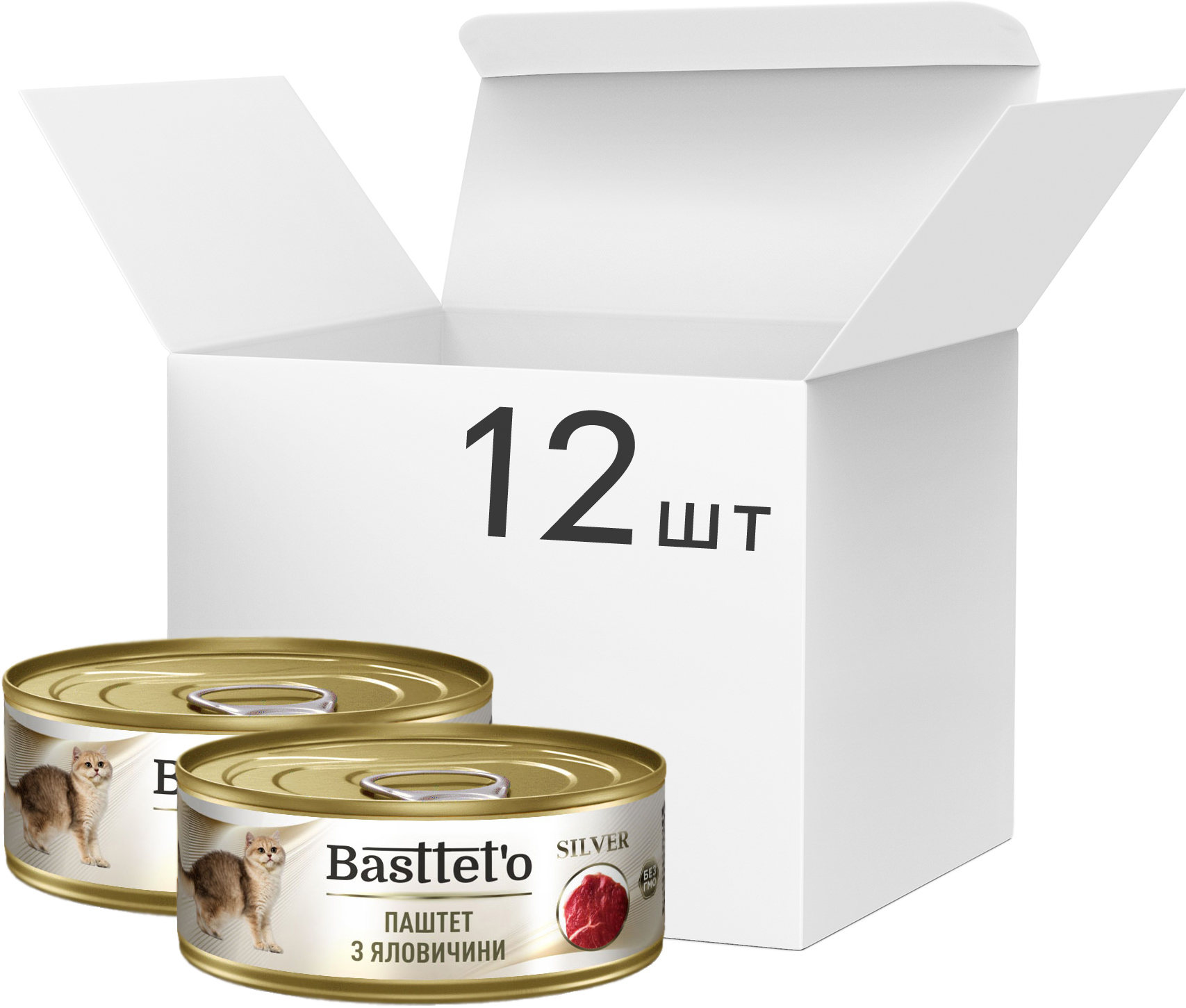 

Упаковка влажного корма для котов Basttet`o Silver паштет из говядины 12 шт по 85 г