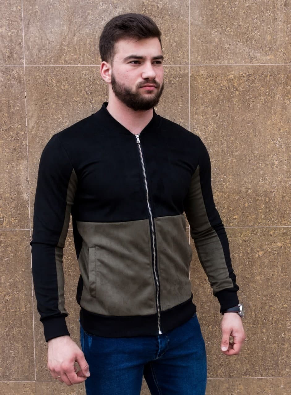 

Бомбер замшевый R.A. Suede Bicolor M хаки с чёрным 2015-M