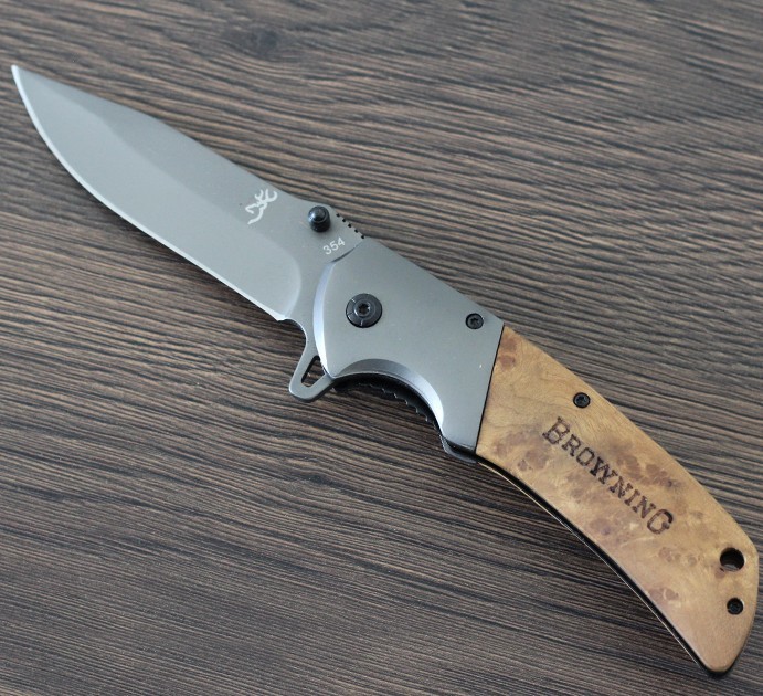 

Складной карманный туристический нож для рыбалки и охоты Browning 354 с отверствием под темляк (354-wood)