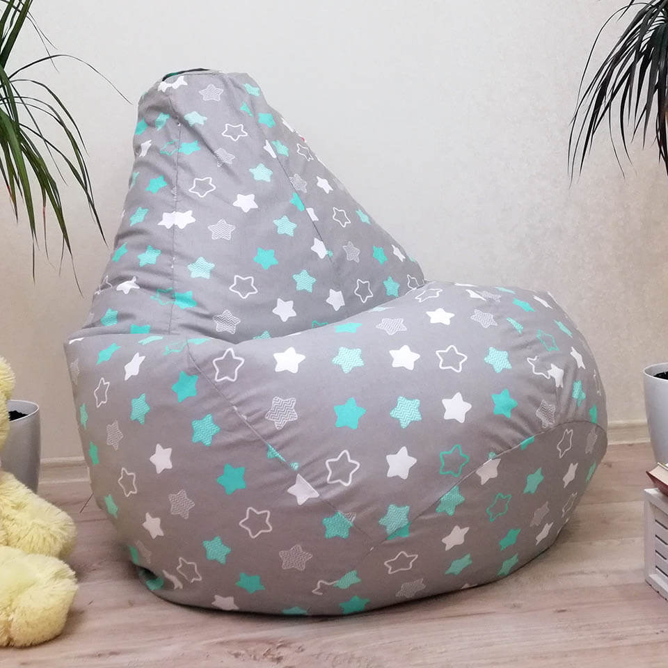 

Кресло мешок Nova KatyPuf "Бирюзовые звезды" Хлопок, Размер XL 125x90