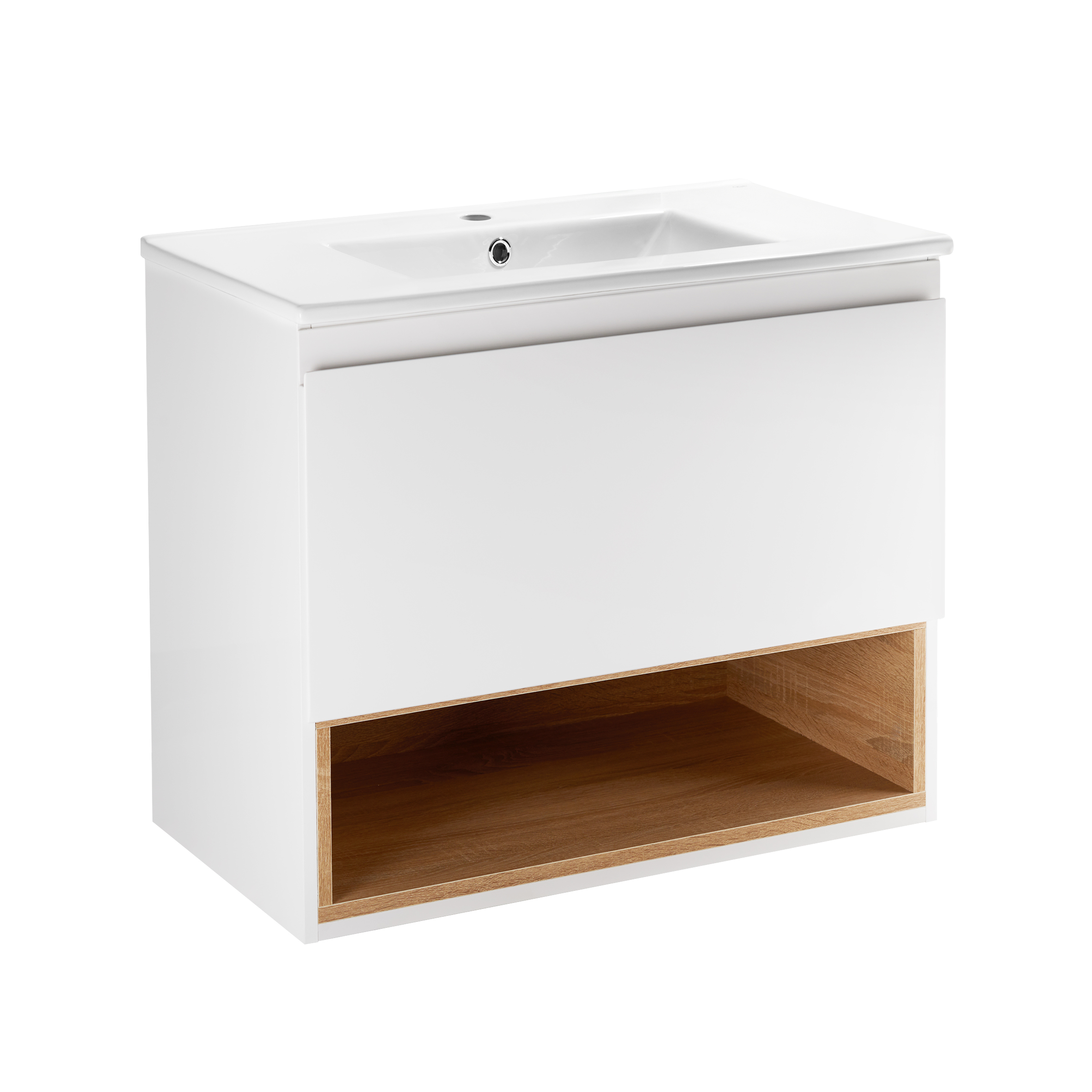 

Комплект Qtap Robin 700х580х437 White/Whitish oak тумба подвесная + раковина врезная QT1372TPВ7001WWO (SR203474)