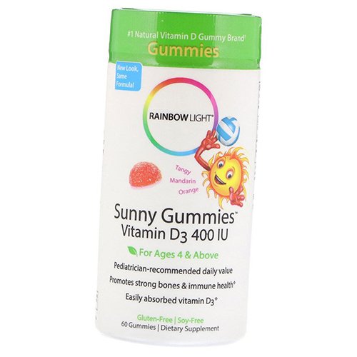 

Жевательный Витамин Д3 для детей, Sunny Gummies Vitamin D3 400, Rainbow Light 60таб Мандарин-апельсин (36316042)
