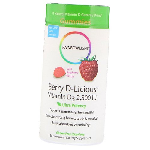 

Жевательный Витамин Д, Berry D-Licious Vitamin D3 2500, Rainbow Light 50таб Малина (36316043)