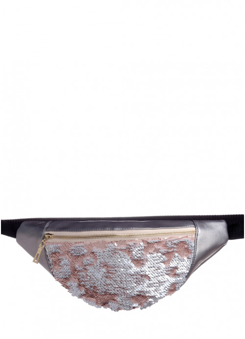 

Сумка на пояс бананка Hoso MSO silver dark з блискітками