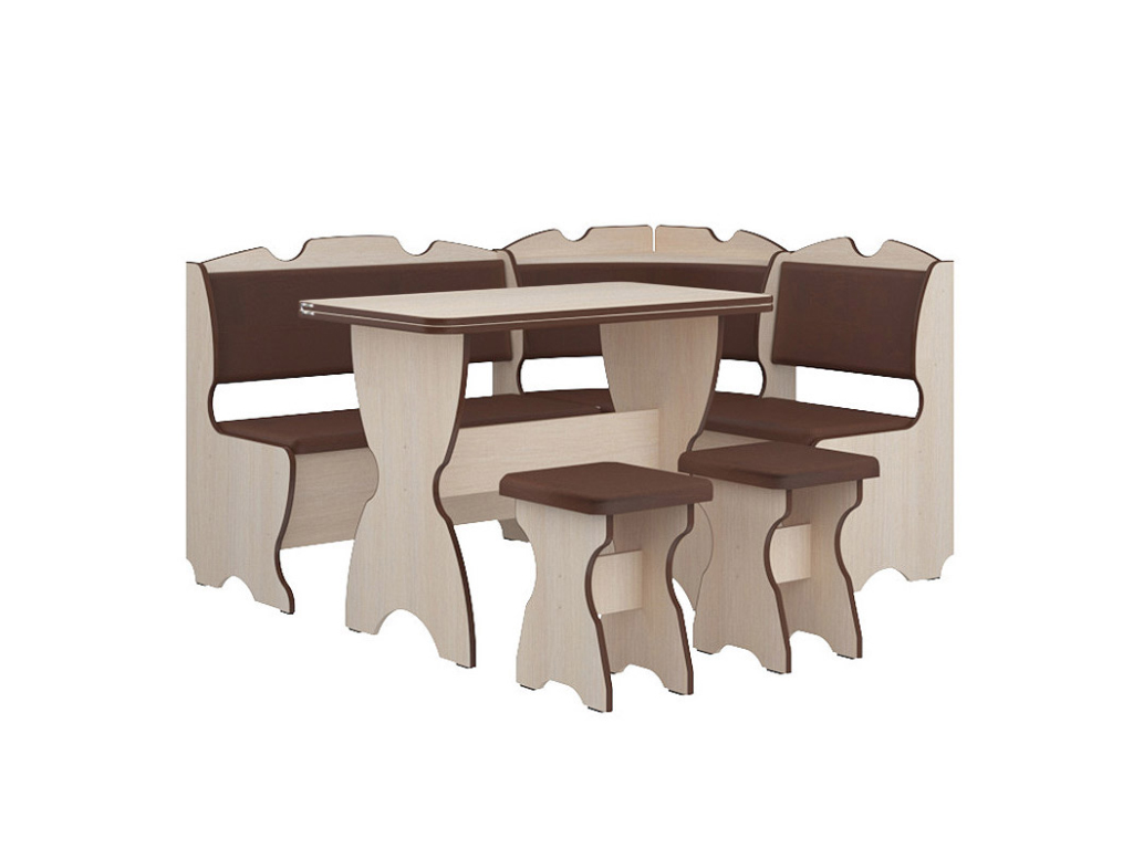 

Кухонный уголок Комфорт с раскладным столом и табуретами Пехотин Дуб Молочный + Коричневый