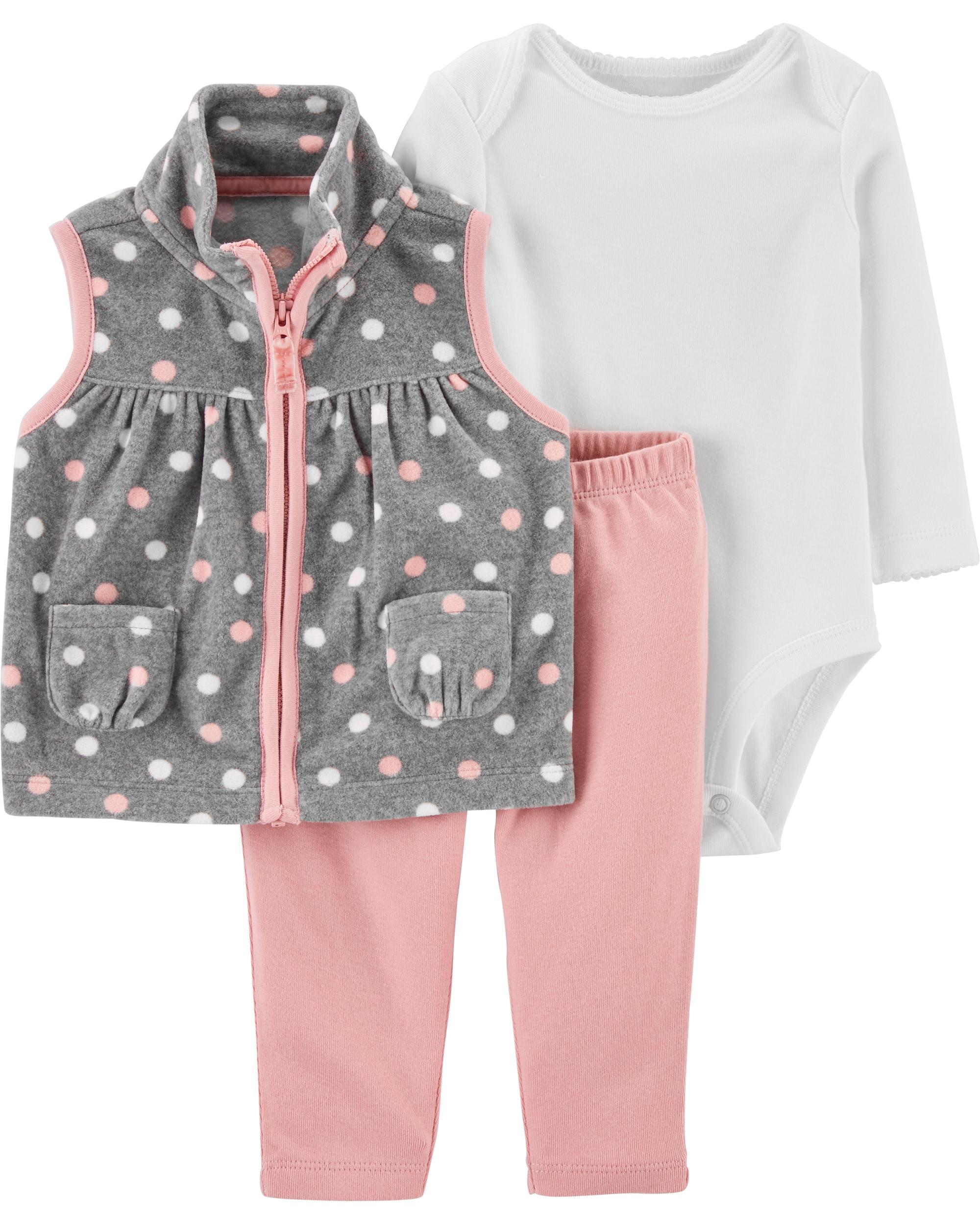 

Комплект (жилетка + боди + штанишки) Carters 1J202110 24М 81-86 см Серый с белым и розовым