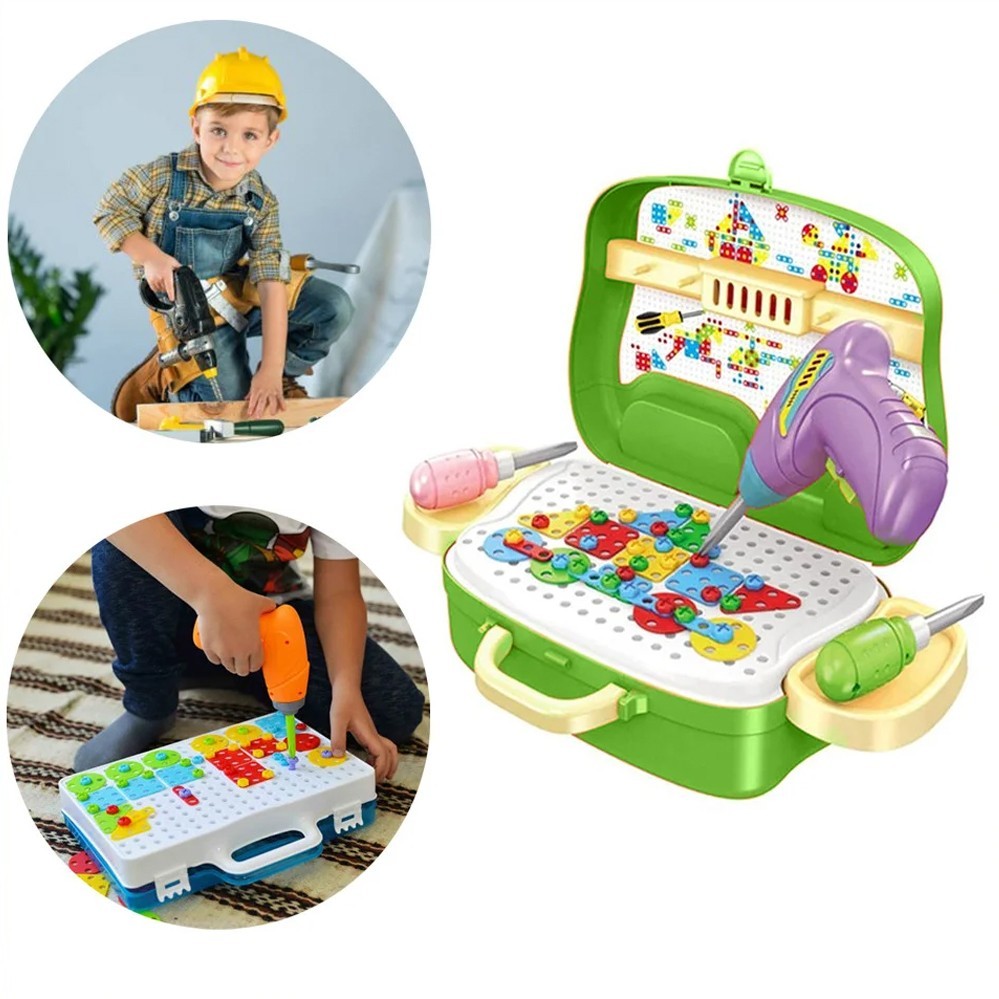 

Игровой набор Конструктор мозаика с шуруповертом Drill Box инструменты в чемодане