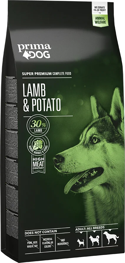 

Сухой корм для собак всех пород с ягнёнком PrimaDog Lamb & Potato for all fully-grown dogs 12 кг