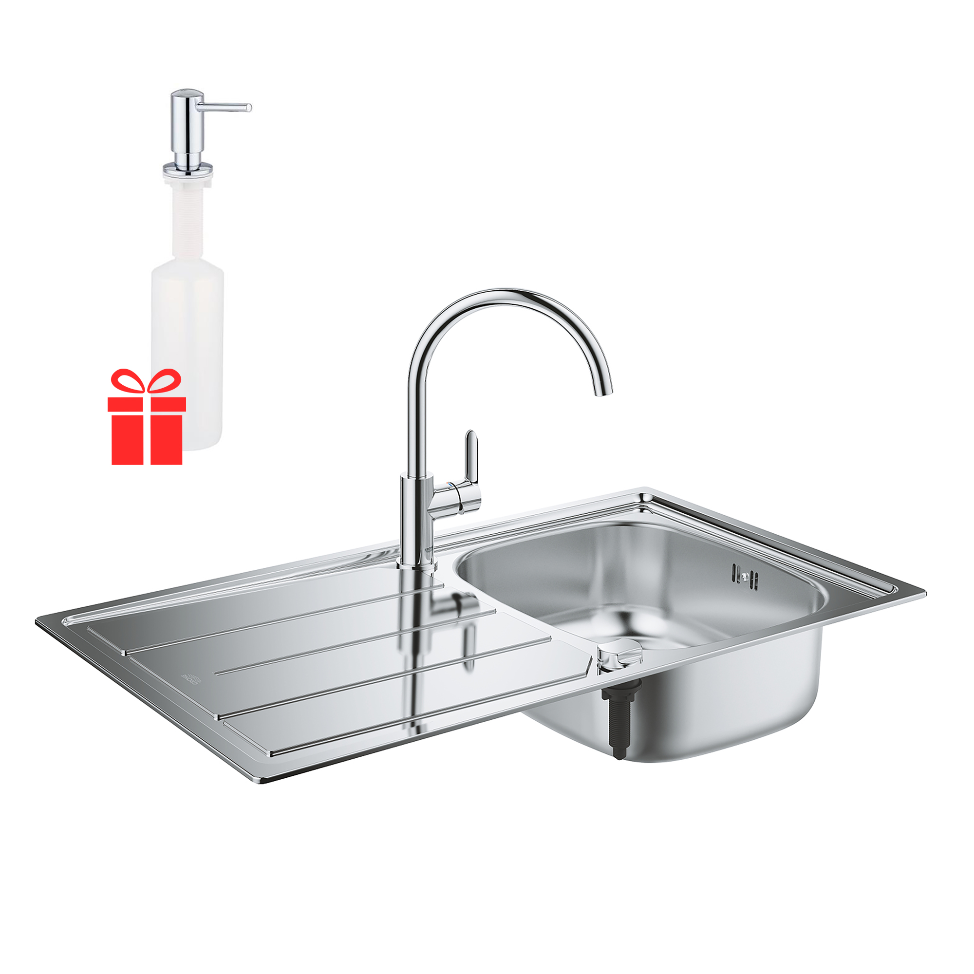 

Набор Grohe мойка кухонная K200 31562SD0 + смеситель BauEdge 31367000 + дозатор для моющего средства Contemporary 40536000 (SX702230)