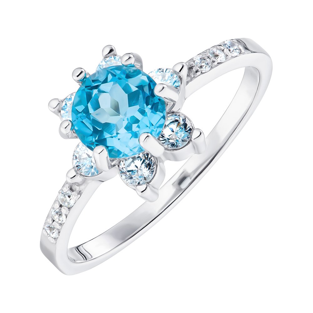 

Серебряное кольцо с топазом swiss и фианитами 000148915 17.5 размера