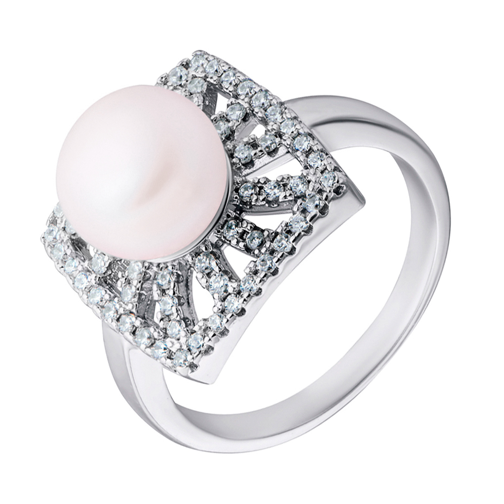 

Серебряное кольцо с жемчугом и фианитами 000132564 18 размера