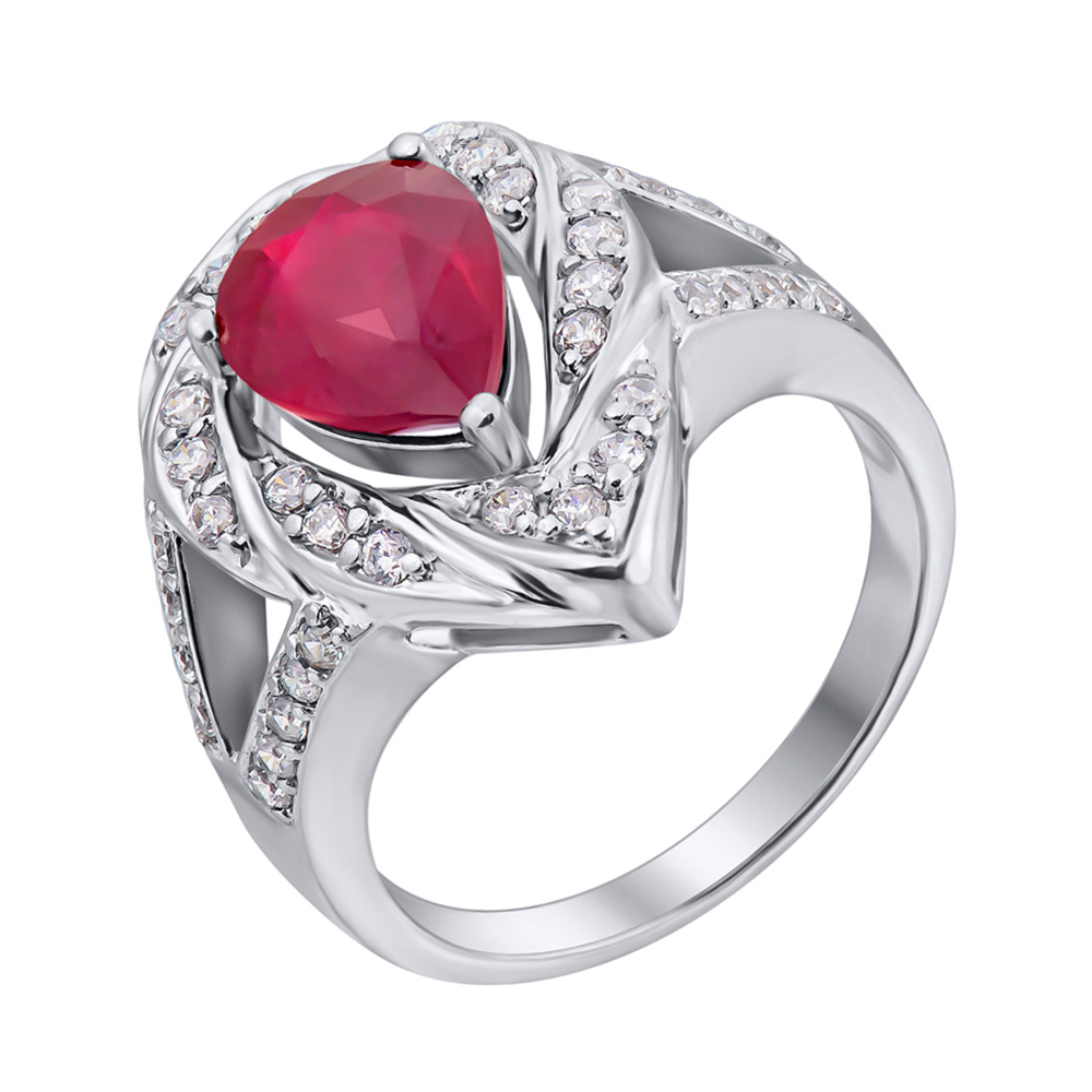 

Серебряное кольцо с рубином и фианитами 000140135 18 размера