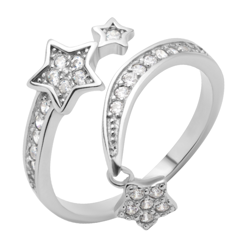 

Серебряное разомкнутое кольцо с подвеской и фианитами 000118413 б/р размера