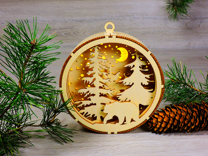

Деревянные новогодние игрушки Lucky Wood с подсветкой из светодиодов Рождественский орнамент - Сказочный лес (2121)