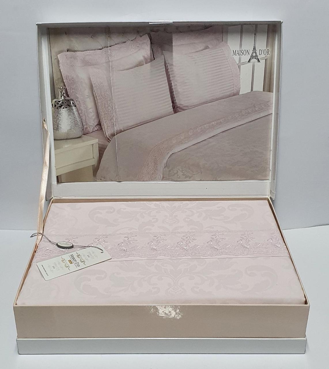

Постельное белье Maison D'or сатин бамбук семейный Ares Pembe гипюр