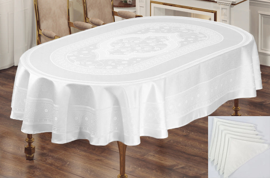 

Скатерть Sagol тефлон 140х180 ovale St-052 White + 6 салфеток *