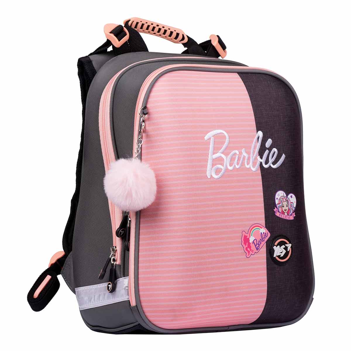 

Рюкзак школьный YES Barbie H-12 17 л 38 × 30 × 15 см серый с розовым (558784)