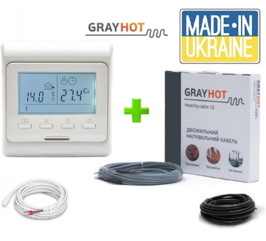 

Нагревательный кабель GrayHot (498Вт/34м) 2,6-4,3 м2 с терморегулятором Е51