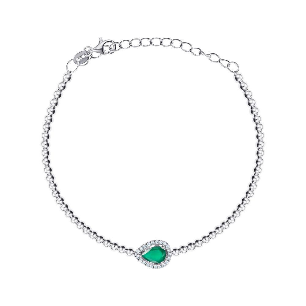 

Серебряный браслет с изумрудом и фианитами 000149236 16.5 размера