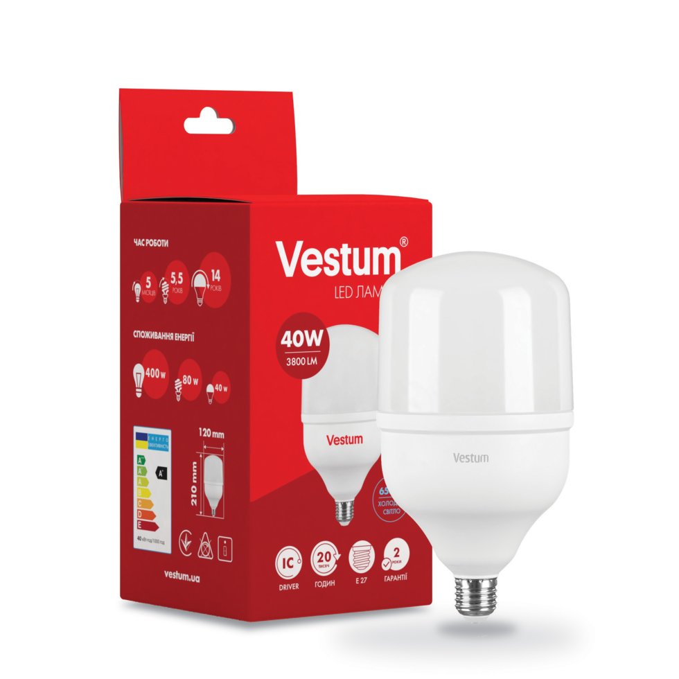 

Лампа LED Vestum T120 40W 6500K 220V E27