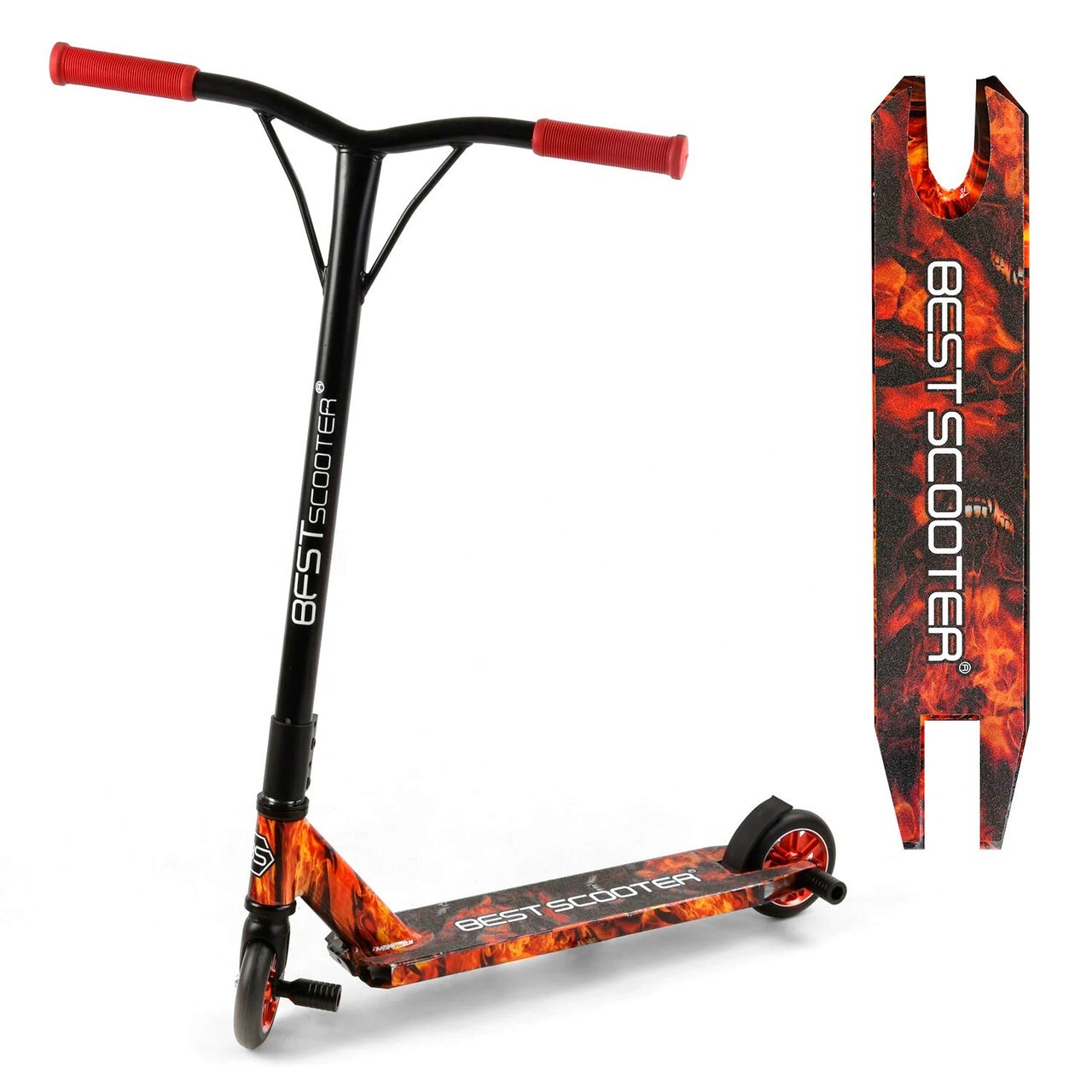 

Самокат трюковый Best Scooter HIC-система, ПЕГИ, алюм. диск и дека, колёса PU, черный с красным