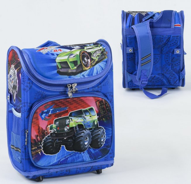 

Рюкзак школьный каркасный ранец Schoolbag C36174 Super Car c 1-м отделением и 3-мя карманами ортопедической спинкой 3 D Синий (123505)