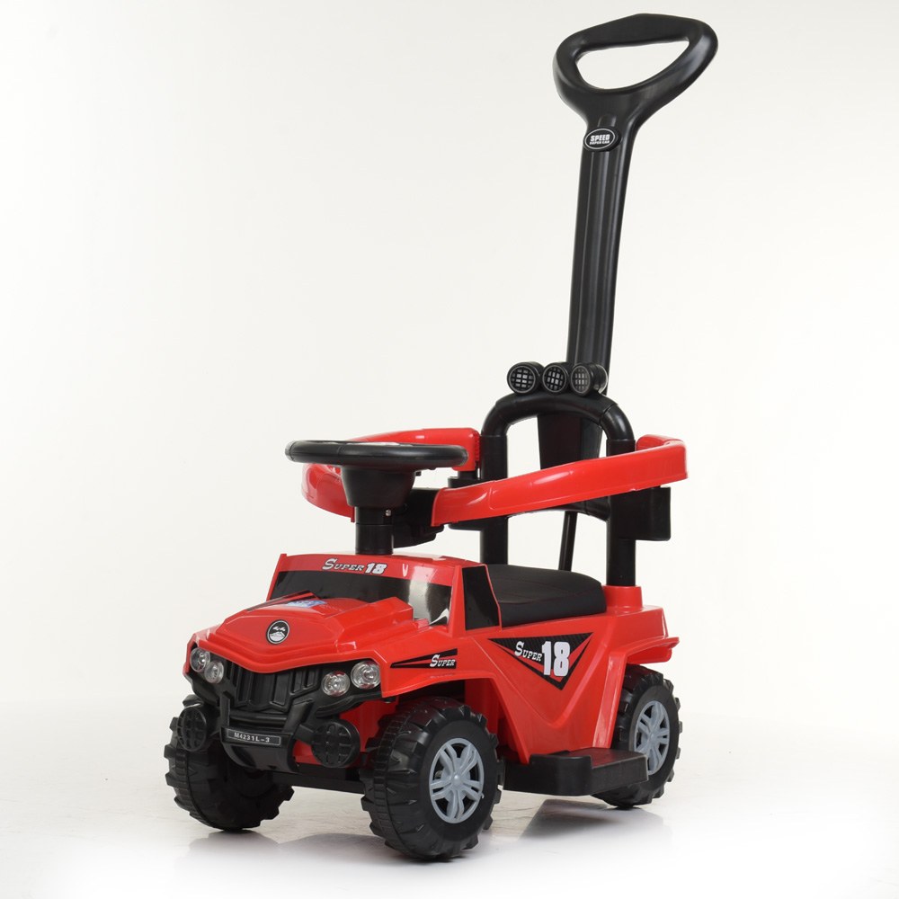 

Каталка толокар машинка Bambi M 4231L-3 Джип с родительской ручкой и багажником, светом и звуком Красный (123491)
