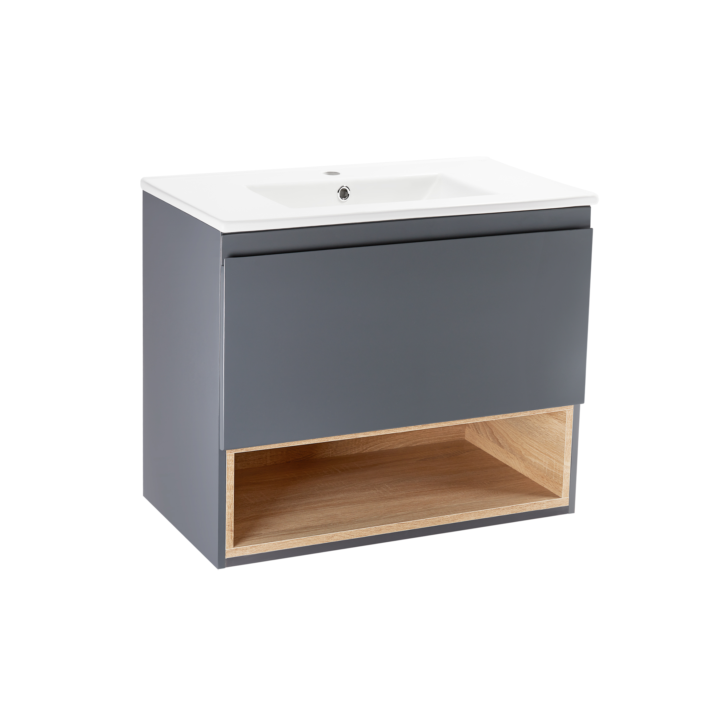 

Комплект Qtap Robin 700х580х437 Graphite/Whitish oak тумба подвесная + раковина врезная QT1372TPВ7002GWO (SX702173)