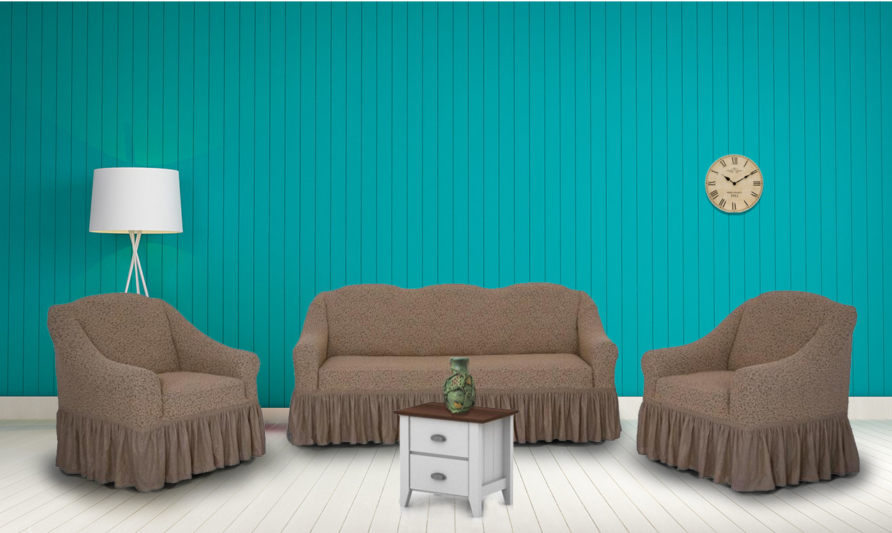 

Чехлы для мебели Naperine диван и два кресла буклированный жаккард с оборкой Бежевый