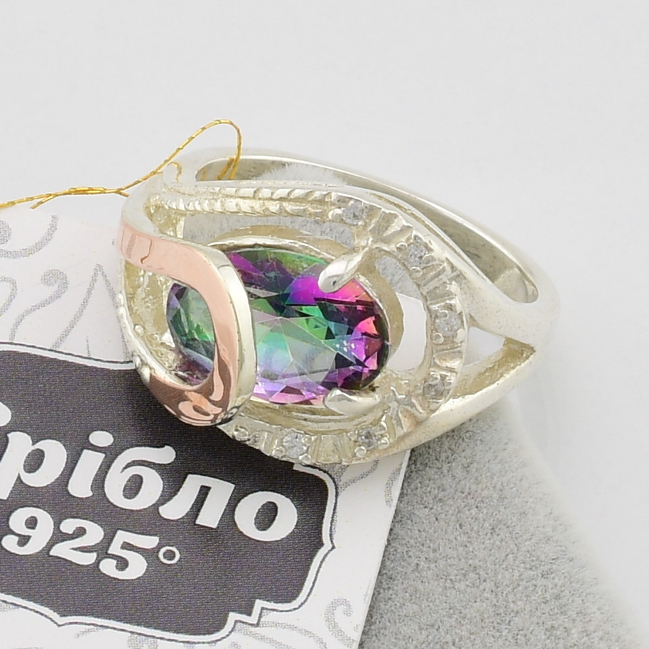 

Серебряное кольцо с золотой пластиной Орхидея вставка фианит мистик 17