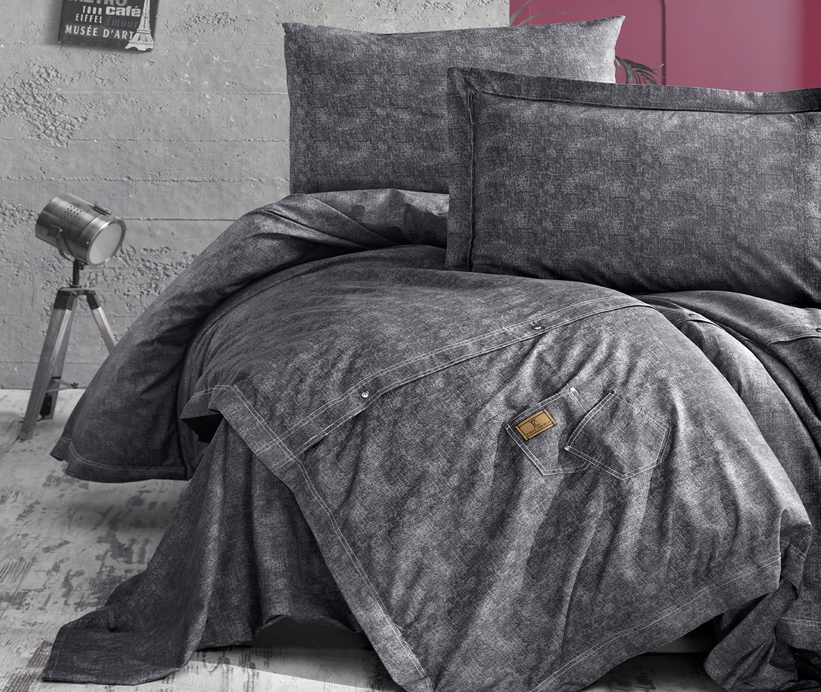

Постельное белье "FIRST CHOICE" De Luxe ранфорс JEANS GRI Евро