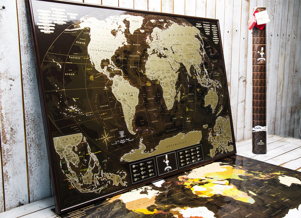 

Скретч карта в тубусе My Map Chocolate edition стирающаяся карта мира английский язік