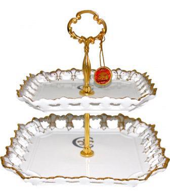 

Блюдо фуршетная стойка двух-ярусная "Золотая Лилия" Ø20см и Ø25см, фарфор