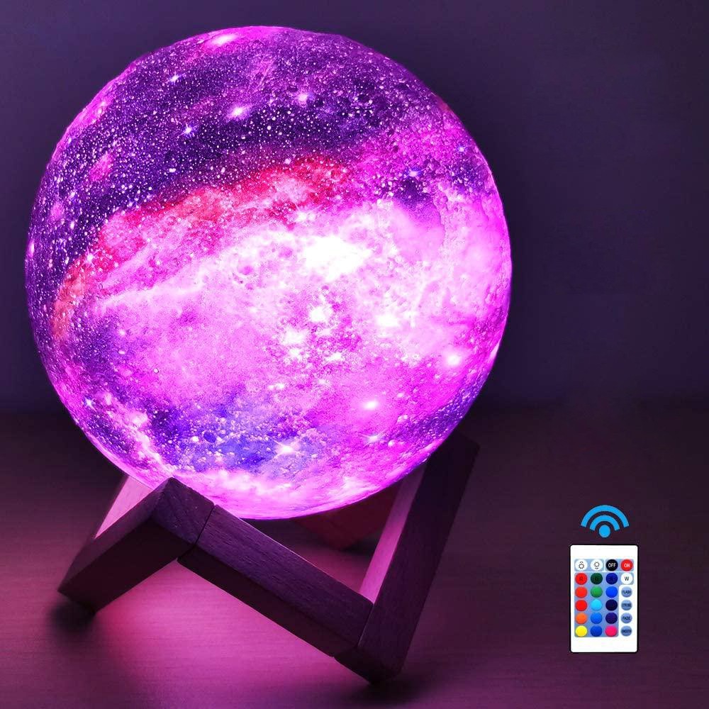 

Настольный ночник 3D Moon Lamp на аккумуляторе диаметром 15 см Луна на деревянной подставке 6 цветов с пультом