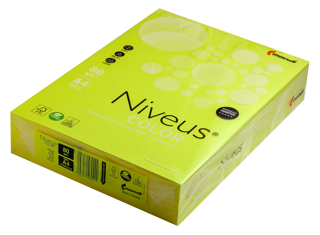 

Бумага офисная цветная Niveus A4 80 г/м2 Неон 500 листов Желтая (A4.80.NVN.NEOGB.500)