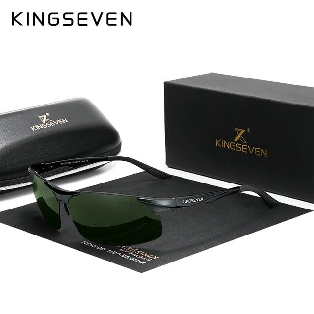 

Очки мужские солнцезащитные поляризационные KINGSEVEN черная оправа, темно-зеленые линзы
