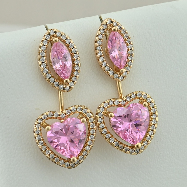 

Серьги Xuping 27895 размер 28х13 мм розовые фианиты вес 5.8 г позолота 18К